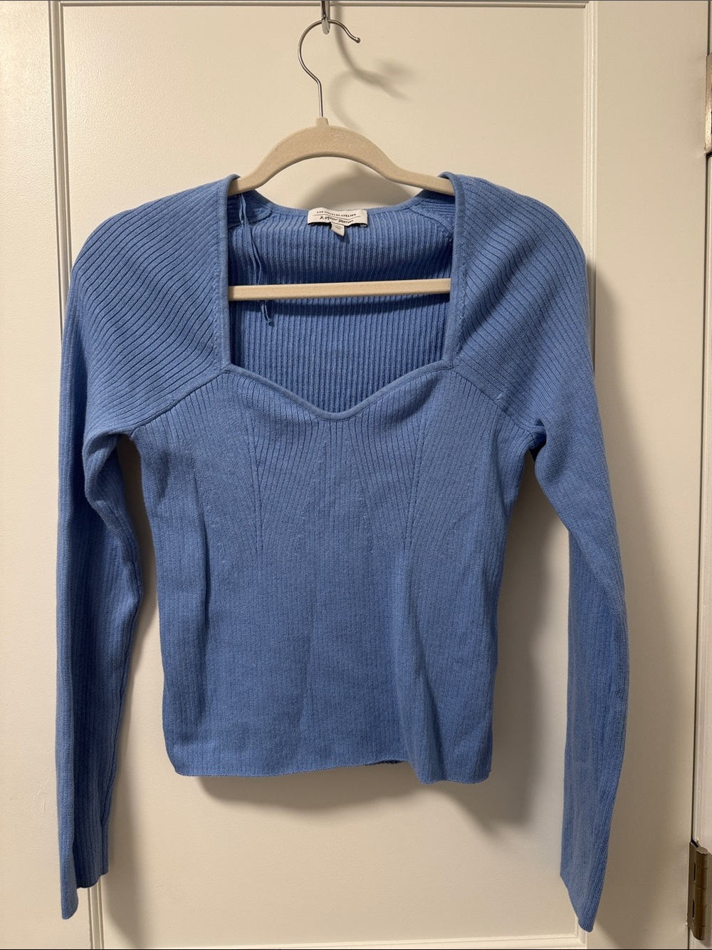 & Other Stories Sky Blue Ribbed Sweetheart Neck Sweater